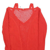 GUESS Womens Red Lace Detail Long Sleeve V-Neck Top S Stylish Knitwear