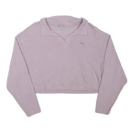 PUMA Womens Lilac Plain Cotton Pullover Crew Neck Jumper M Casual Cropped