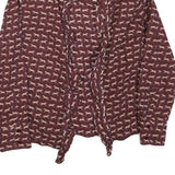 ZARA Womens Maroon & Cream Animal Print Blouse Long Sleeve Collared XS Ruffle