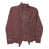 ZARA Womens Maroon & Cream Animal Print Blouse Long Sleeve Collared XS Ruffle