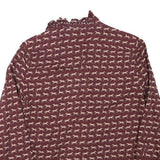 ZARA Womens Maroon & Cream Animal Print Blouse Long Sleeve Collared XS Ruffle