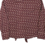 ZARA Womens Maroon & Cream Animal Print Blouse Long Sleeve Collared XS Ruffle