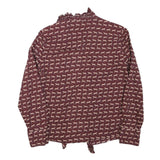 ZARA Womens Maroon & Cream Animal Print Blouse Long Sleeve Collared XS Ruffle