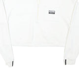 ADIDAS Womens White Quarter Zip Sweatshirt L Cropped Cotton Blend 3 Stripe Cuffs