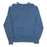 TOMMY HILFIGER Mens Blue & White Argyle Patterned Cotton Jumper V-Neck M