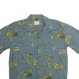 DAVID CAREY Mens Blue Green Map Print Casual Shirt XL Cotton Blend Short Sleeve