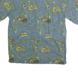 DAVID CAREY Mens Blue Green Map Print Casual Shirt XL Cotton Blend Short Sleeve