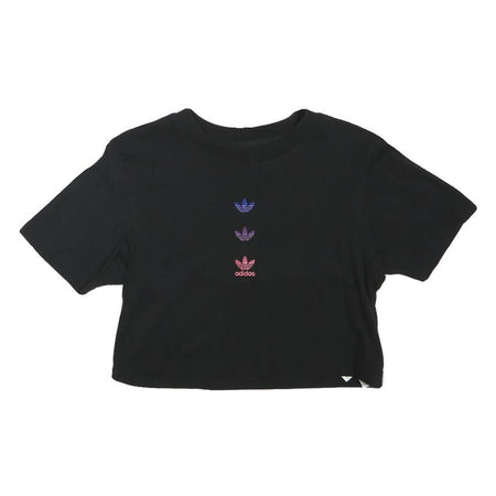 ADIDAS Womens Black Multi-Logo Modern T-Shirt UK 4 Short Sleeve Crew Neck