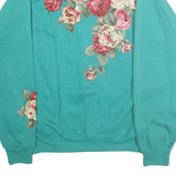TULTEX Womens Turquoise Blue Cotton Blend Crew Neck XL Floral Sweatshirt
