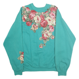 TULTEX Womens Turquoise Blue Cotton Blend Crew Neck XL Floral Sweatshirt