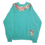 TULTEX Womens Turquoise Blue Cotton Blend Crew Neck XL Floral Sweatshirt
