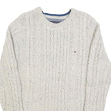 TOMMY HILFIGER Mens Cream Cable Knit Crew Neck Wool Blend Jumper S Classic