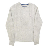 TOMMY HILFIGER Mens Cream Cable Knit Crew Neck Wool Blend Jumper S Classic