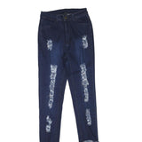 KIM Womens Jeans Blue Regular Flared Denim Medium W26 L35 Distressed Fringed