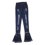 KIM Womens Jeans Blue Regular Flared Denim Medium W26 L35 Distressed Fringed