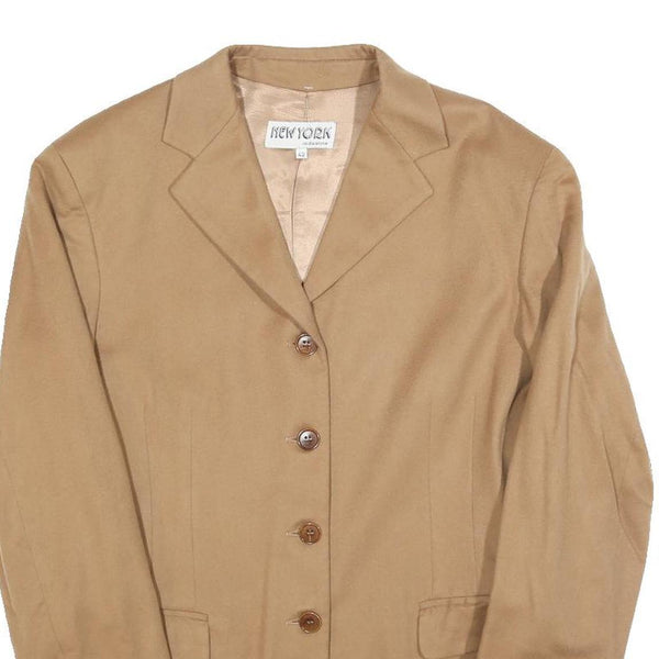 NEW YORK Womens Beige Wool Blend Blazer Jacket S Button Classic Plain