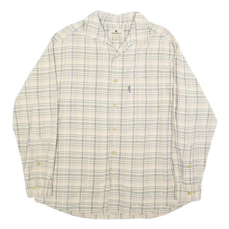 WOOLRICH Mens Cream Green Check Shirt L Cotton Casual Long Sleeve Button