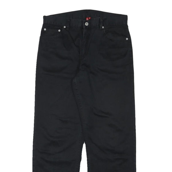 Mens Black Cotton Blend Regular Fit Straight Leg Trousers W32 L30 Classic Zip
