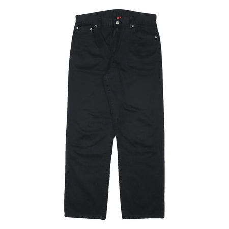 Mens Black Cotton Blend Regular Fit Straight Leg Trousers W32 L30 Classic Zip