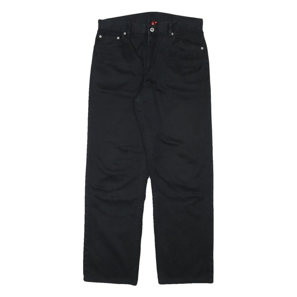 Mens Black Cotton Blend Regular Fit Straight Leg Trousers W32 L30 Classic Zip