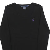 RALPH LAUREN SPORT Womens Black Plain Wool Jumper Crew Neck Basic Knit M