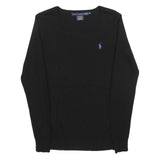 RALPH LAUREN SPORT Womens Black Plain Wool Jumper Crew Neck Basic Knit M