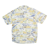 BILL BLASS Mens Blue & Beige Floral Silk Shirt L Hawaiian Style Casual