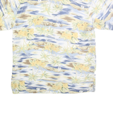 BILL BLASS Mens Blue & Beige Floral Silk Shirt L Hawaiian Style Casual