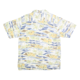 BILL BLASS Mens Blue & Beige Floral Silk Shirt L Hawaiian Style Casual