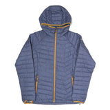 COLUMBIA Womens Blue Herringbone Puffer Jacket M Polyester Blend Hooded Zip