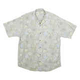 TOMMY BAHAMA Mens Beige & Blue Floral Print Shirt M Cotton Blend Relaxed Fit