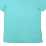 TOMMY HILFIGER Womens Aqua Plain Cotton Blend Jumper L Short Sleeve Round Neck
