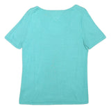TOMMY HILFIGER Womens Aqua Plain Cotton Blend Jumper L Short Sleeve Round Neck
