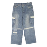 Mens Blue Cargo Regular Fit Cotton Blend Zip Denim Jeans W34 L25 Workwear