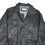 LEONARDO Womens Black Leather Button Jacket M Classic Outerwear