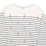 WHITE STUFF Womens Cream & Navy Patterned Cotton Blend Jumper Round Neck Basic