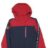 TOMMY HILFIGER Womens Red & Navy Hooded Zip Jacket S Polyester Blend Logo Print
