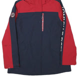 TOMMY HILFIGER Womens Red & Navy Hooded Zip Jacket S Polyester Blend Logo Print
