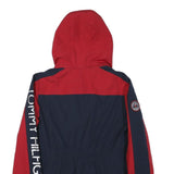 TOMMY HILFIGER Womens Red & Navy Hooded Zip Jacket S Polyester Blend Logo Print