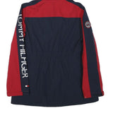 TOMMY HILFIGER Womens Red & Navy Hooded Zip Jacket S Polyester Blend Logo Print