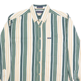 IUVY CREW Mens Green & Beige Striped Cotton Shirt M Classic Long Sleeve Button