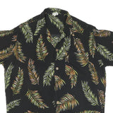 Mens Black Cotton Hawaiian Shirt L Leaf Print Summer Casual Beachwear