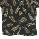 Mens Black Cotton Hawaiian Shirt L Leaf Print Summer Casual Beachwear