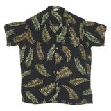 Mens Black Cotton Hawaiian Shirt L Leaf Print Summer Casual Beachwear
