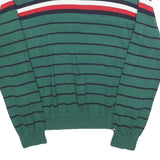 TOMMY HILFIGER Mens Green & Navy Striped Jumper Crew Neck Basic Knit M Cotton