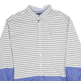 TOMMY HILFIGER Mens Grey & White Blue Stripe 2XL Cotton Button Shirt Casual