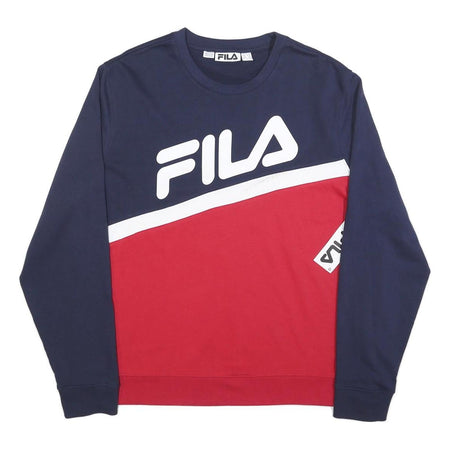 FILA Mens Navy & Red Cotton Blend Sweatshirt XL Crew Neck Long Sleeve Casual