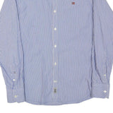 NAPAPIJRI Mens Blue & White Striped Shirt M Cotton Blend Formal Long Sleeve
