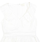 KATE SPADE Womens White Ruffle Sleeveless V-Neck Cotton Blend Top M Peplum