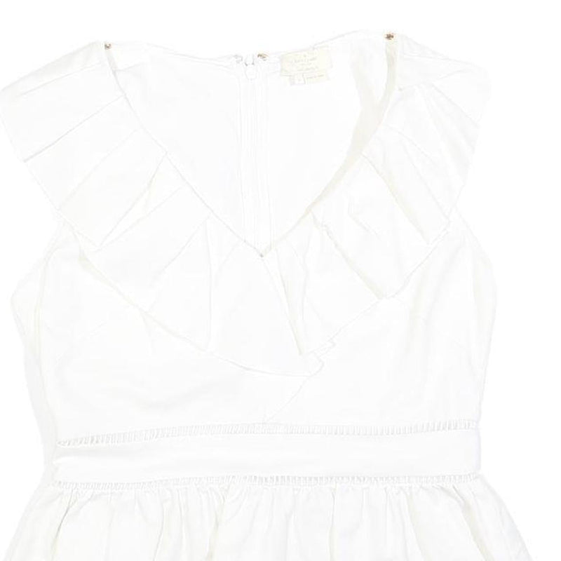 KATE SPADE Womens White Ruffle Sleeveless V-Neck Cotton Blend Top M Peplum